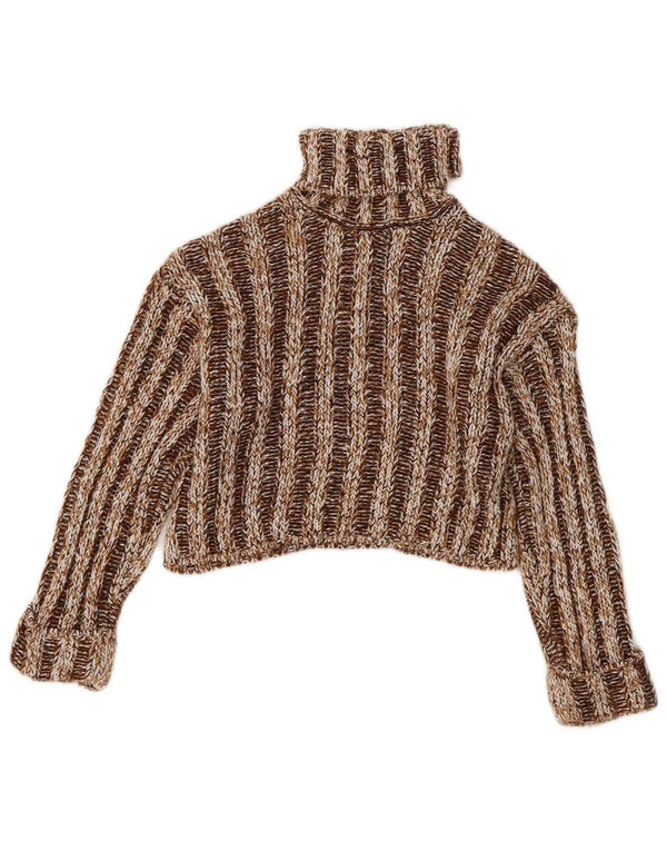 Suéter Zara Girls Crop Roll Neck Jumper 8-9 Anos Acrílico Listrado Marrom
