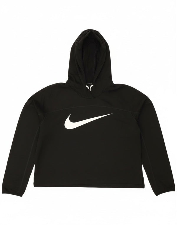 Nike Womens Running Crop Graphic Hoodie Jumper UK 14 Médio Preto Poliéster