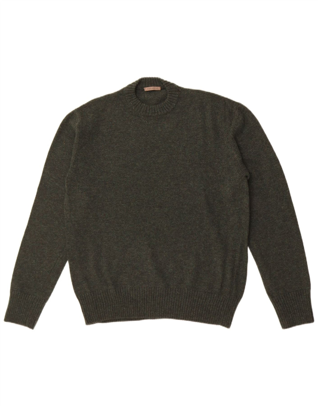 Suéter vintage masculino com gola redonda, lã cáqui média