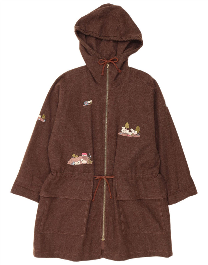 Jaqueta Parka Feminina Vintage Oversized com Capuz Gráfico Reino Unido 10 Pequena Lã Marrom