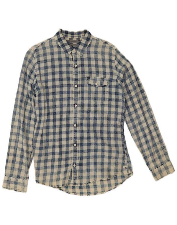 Camisa masculina de flanela Calvin Klein Jeans Slim Fit pequena azul guingão algodão
