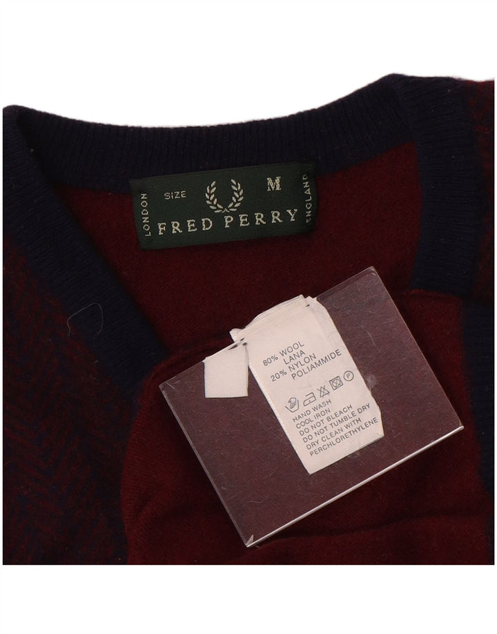 Suéter masculino Fred Perry com decote em V médio de lã colorblock cor de vinho