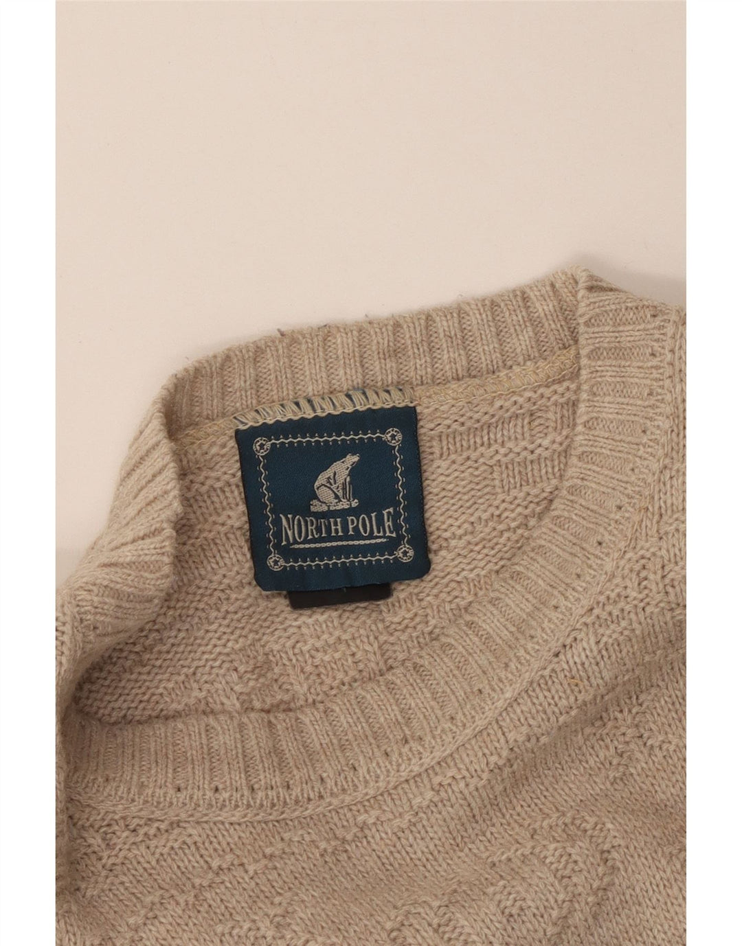 NORTH POLE Mens Crew Neck Jumper Sweater Medium Beige Fair Isle Wool