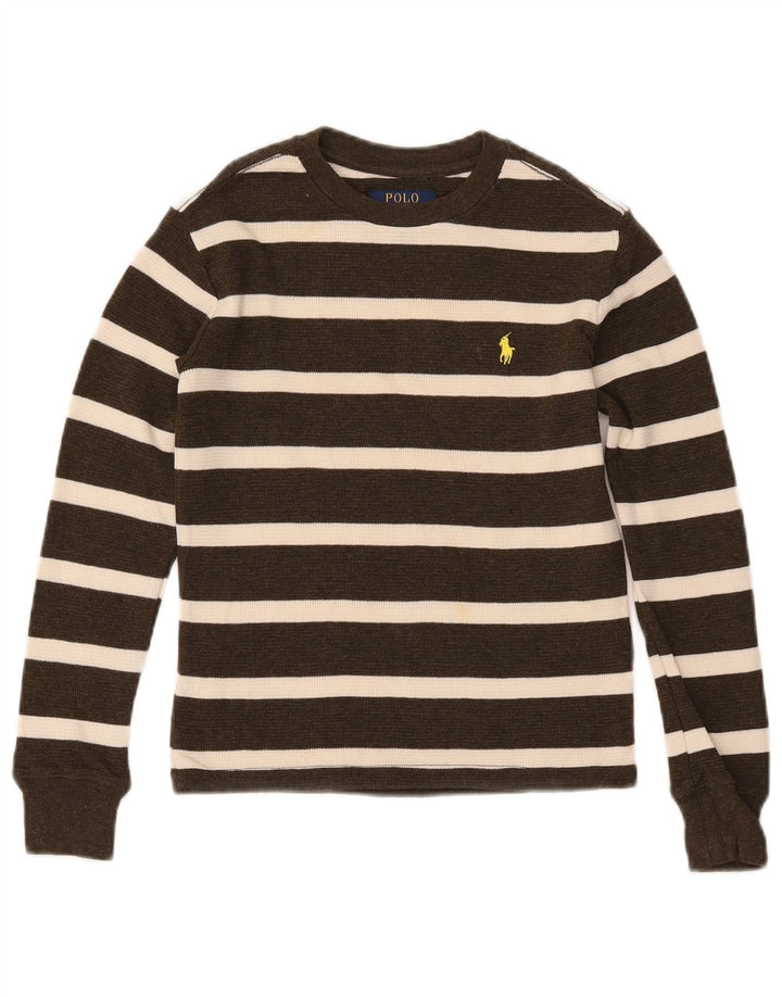 Suéter masculino POLO RALPH LAUREN com gola canoa 7-8 anos pequeno cáqui