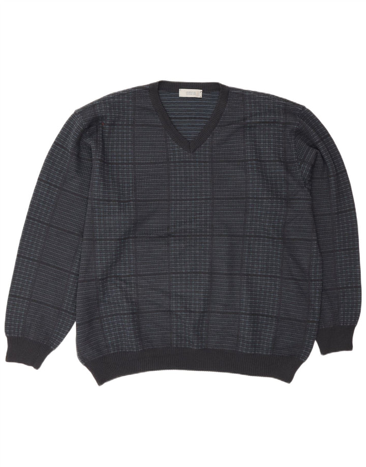 Suéter masculino Marks & Spencer com decote em V XL azul marinho xadrez acrílico
