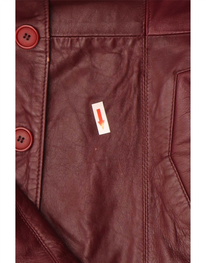 Jaqueta blazer de couro feminina vintage com 4 botões Reino Unido 10 pequena Borgonha