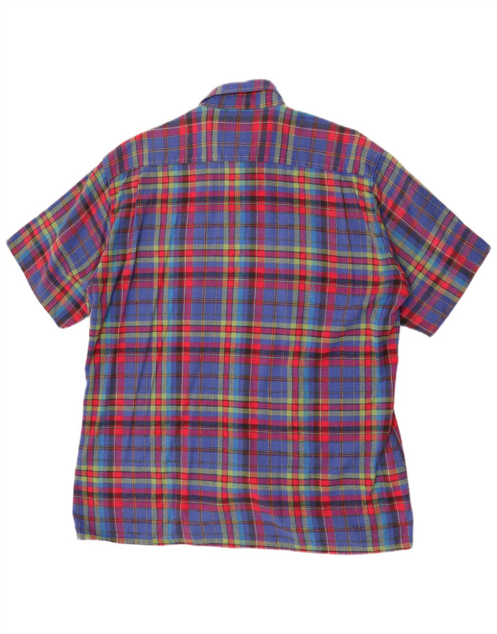 Carlo Comberti Camisa masculina de flanela de manga curta tamanho 41/42 grande xadrez azul