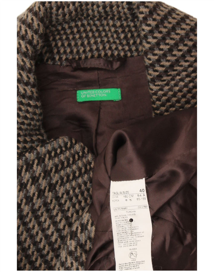 Jaqueta blazer feminina Benetton com cinto IT 40 pequena marrom houndstooth lã