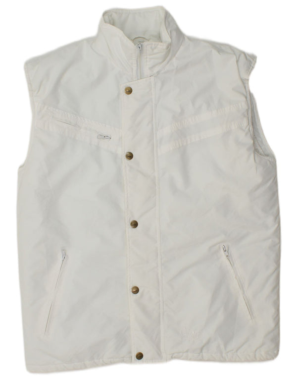 Vintage Mens acolchoado Gilet UK 36 poliéster branco pequeno