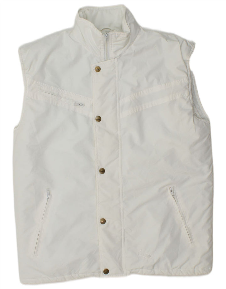Vintage Mens acolchoado Gilet UK 36 poliéster branco pequeno