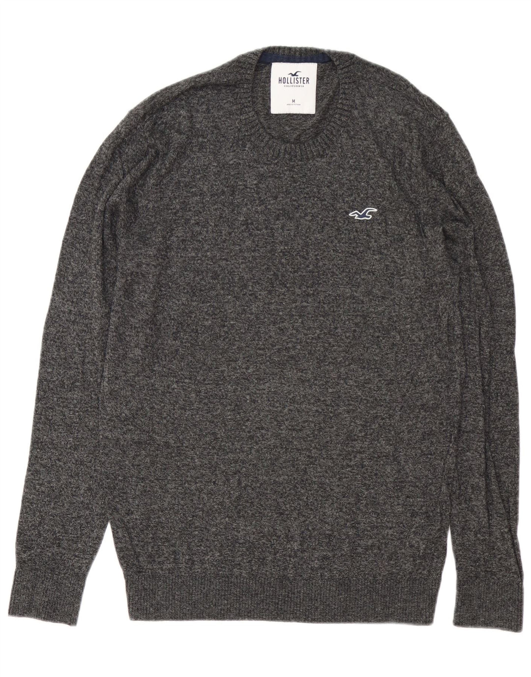 Suéter masculino Hollister com gola redonda e algodão manchado cinza médio