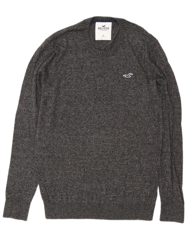 Suéter masculino Hollister com gola redonda e algodão manchado cinza médio
