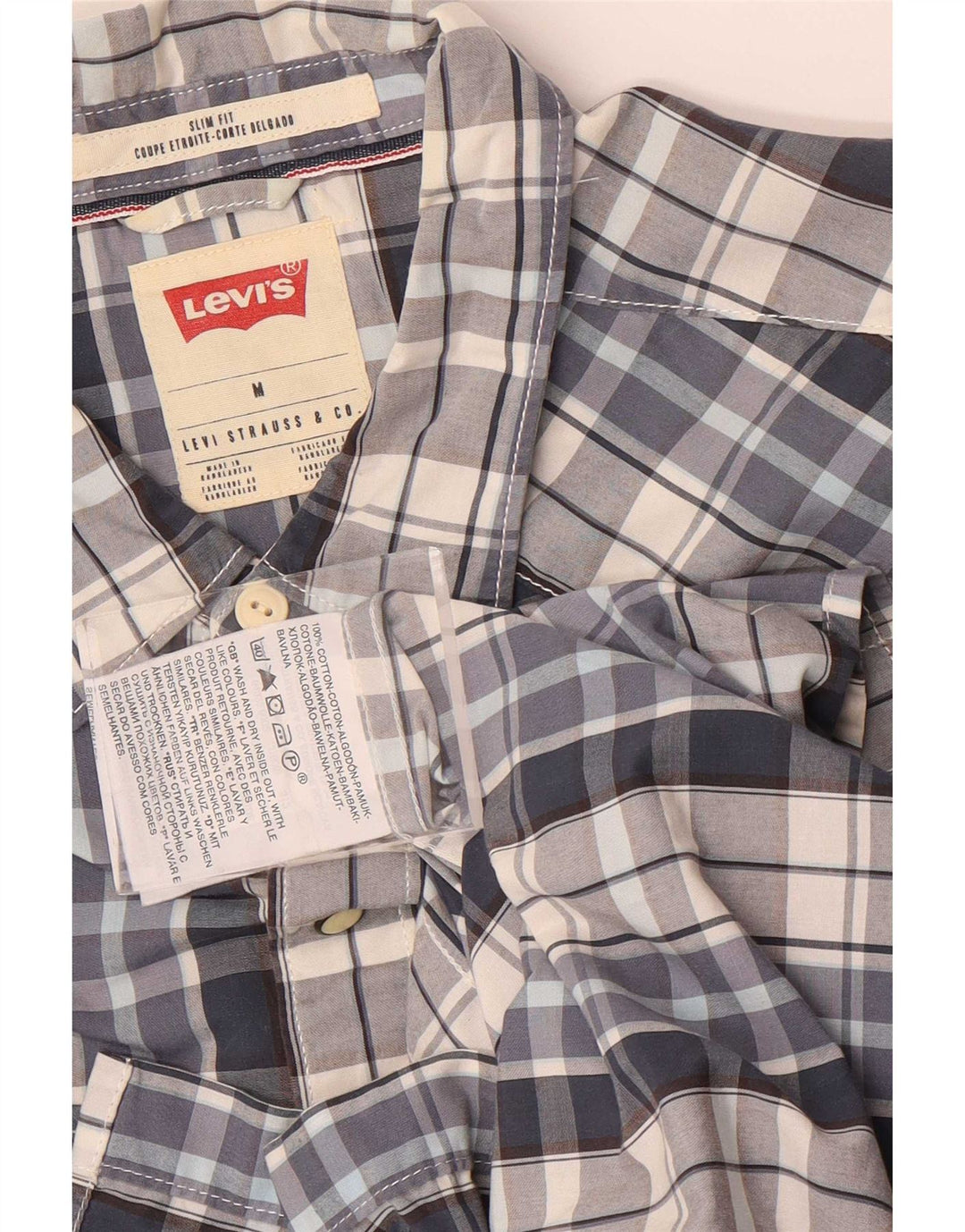 Camisa masculina Levi's manga curta slim fit médio azul xadrez algodão