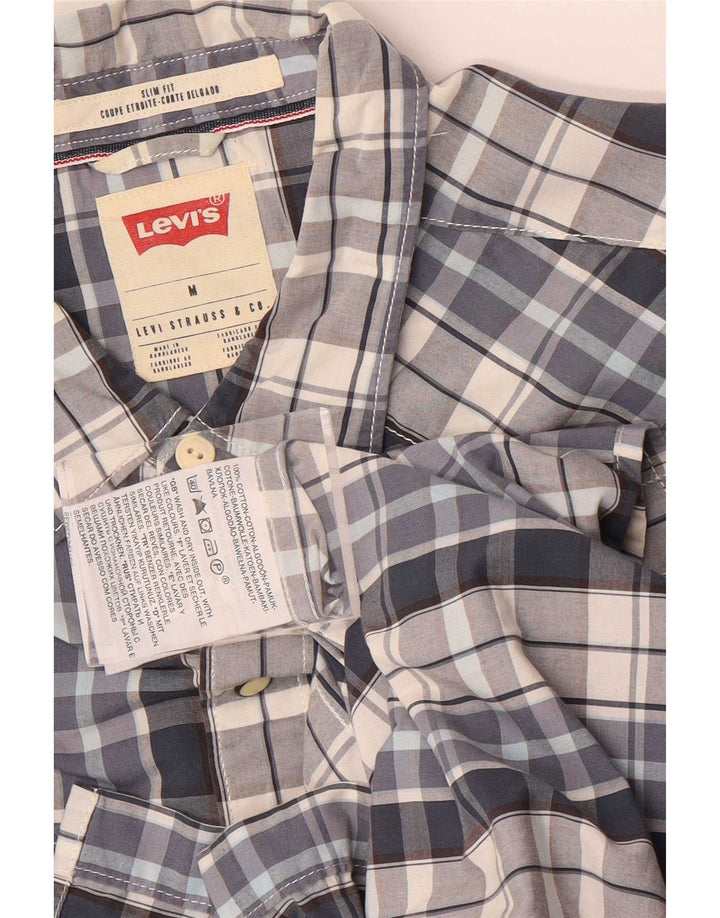 Camisa masculina Levi's manga curta slim fit médio azul xadrez algodão