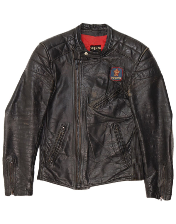 Segura Mens Leather Biker Jacket IT 44 XS Black Leather