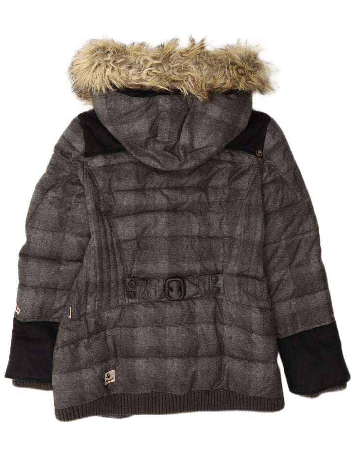 Jaqueta feminina acolchoada com capuz KHUJO UK 18 XL cinza colorblock poliéster