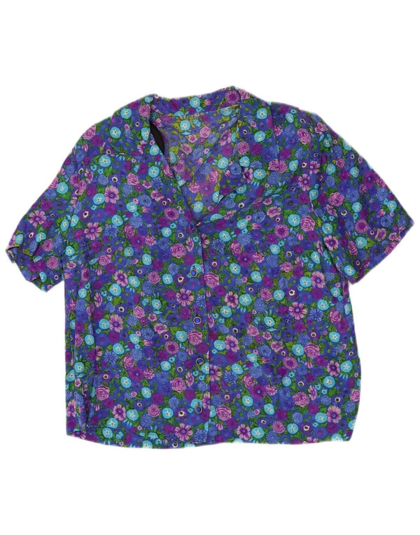 Blusa feminina vintage de manga curta UK 14 média floral multicolorida