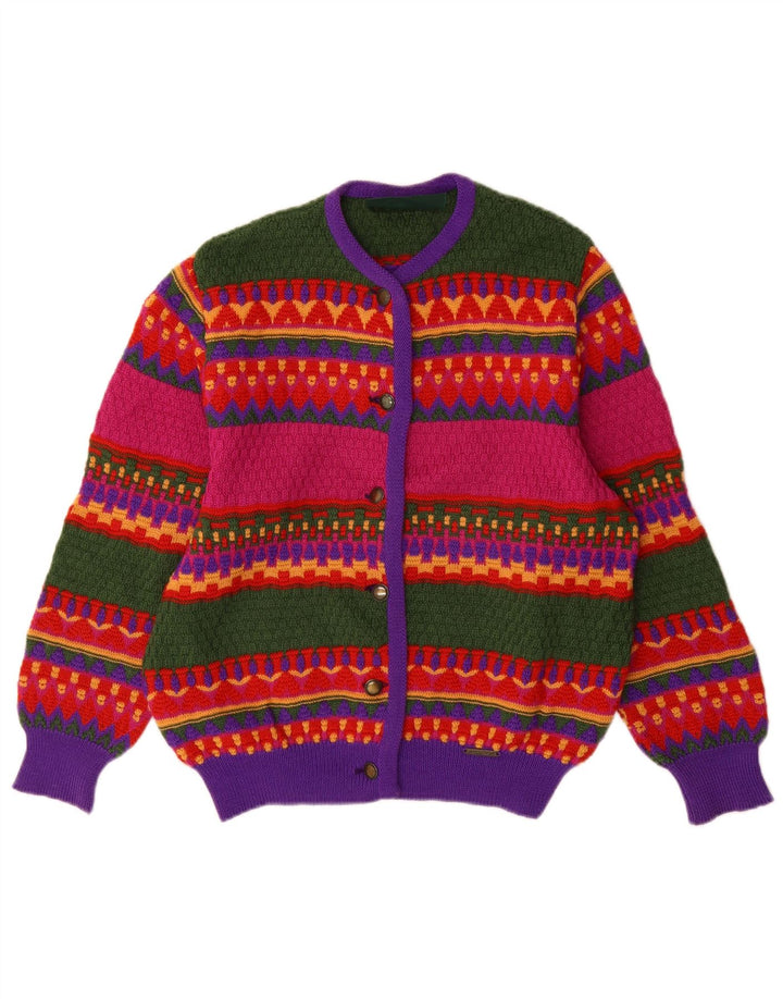 Cardigã feminino Giesswein Reino Unido 14 grande geométrico multicolorido