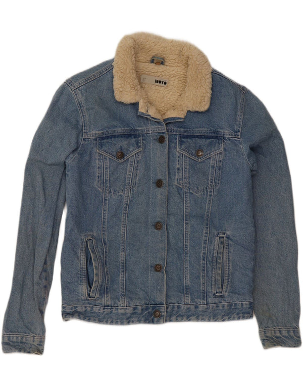 Jaqueta jeans Sherpa feminina Topshop Reino Unido 10 algodão azul pequeno