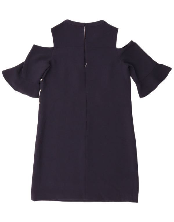 Whistles Mulheres Fora Do Ombro Vestido UK 10 Pequeno Poliéster Azul Marinho