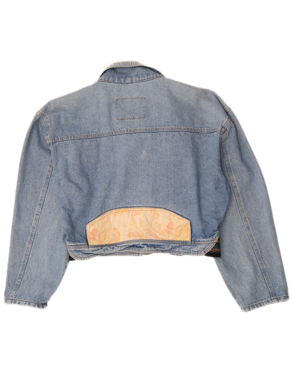 Vintage Womens Crop Open Denim Jacket IT 46 Large Blue Paisley Cotton