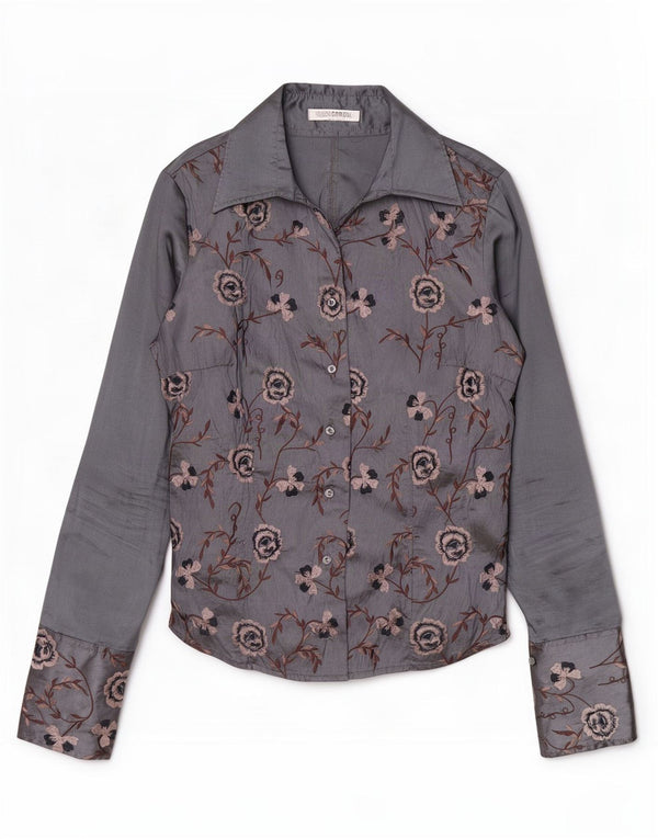 Blusa feminina Naracamicie UK 12 poliéster floral cinza médio