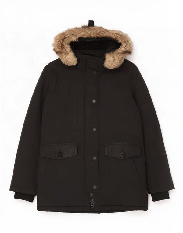 Jaqueta Parka Feminina Superdry com Capuz Reino Unido 12 Médio Preto Nylon