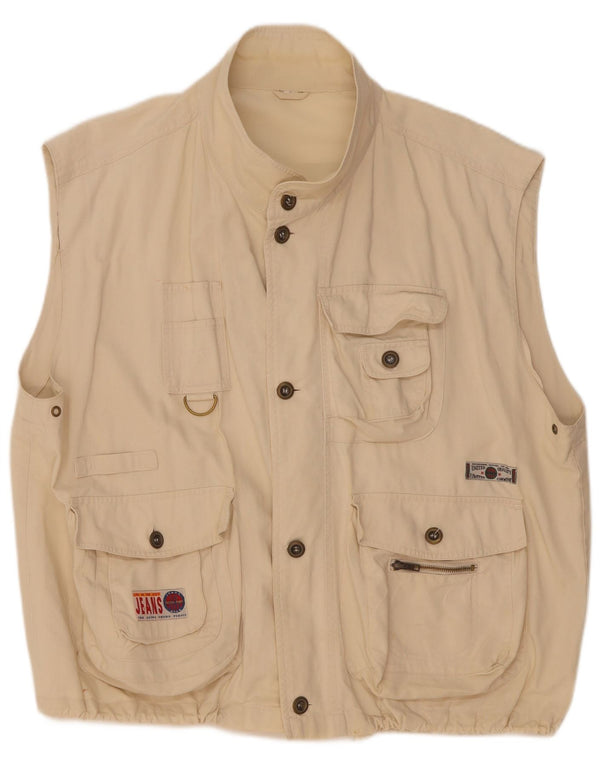 Colete utilitário masculino vintage UK 44 2XL algodão bege