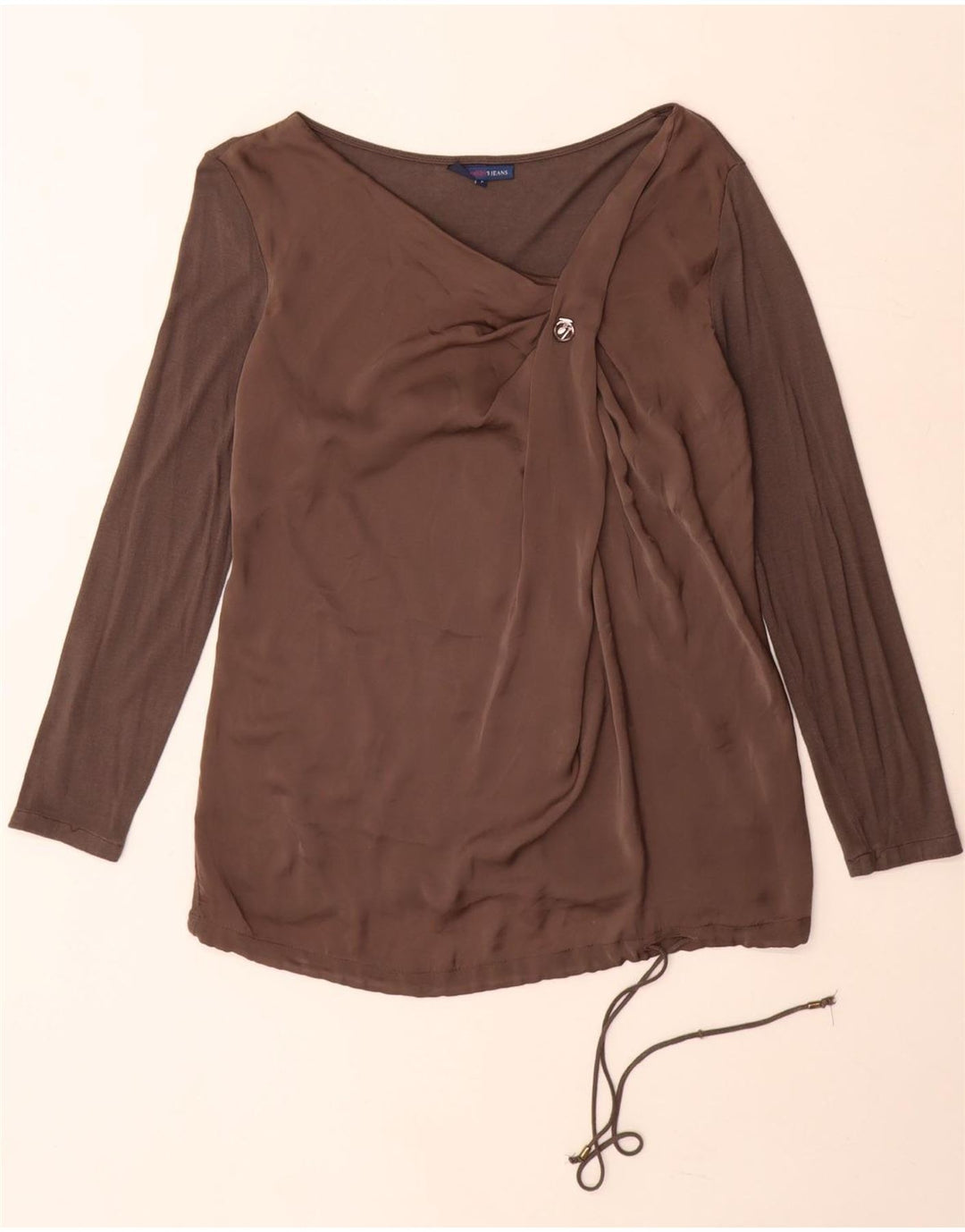 Blusa feminina Trussardi de manga comprida UK 10 bloco cinza pequeno