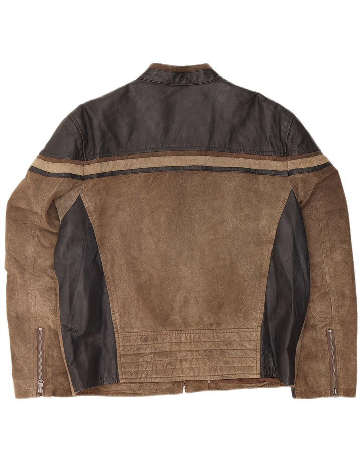 Jaqueta de motociclista masculina Angelo Litrico Reino Unido 40 grande bloco colorido marrom