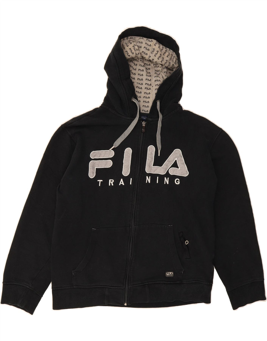 FILA Mens Graphic Zip Hoodie Sweater XL Black Cotton Vintage Fila and Second-Hand Fila from Messina Hembry 