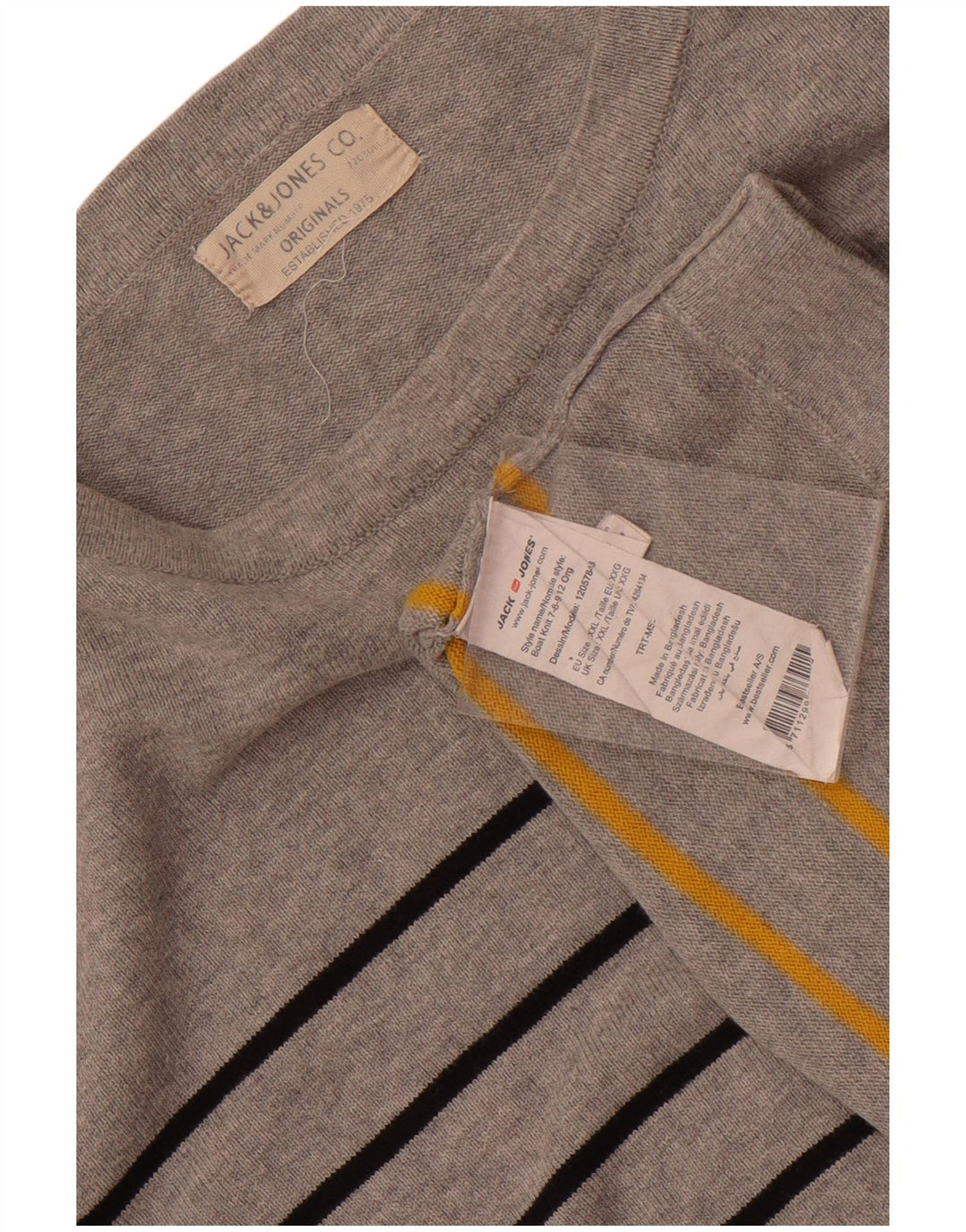 Jack & Jones Top masculino de manga comprida 2XL algodão listrado cinza