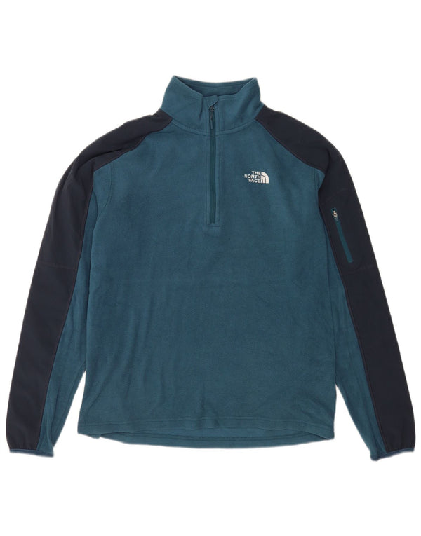 Suéter de lã masculino The North Face com zíper e gola pequena azul colorblock poliéster