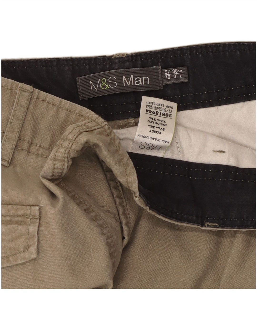 Calça cargo reta masculina Marks & Spencer W38 L31 algodão bege
