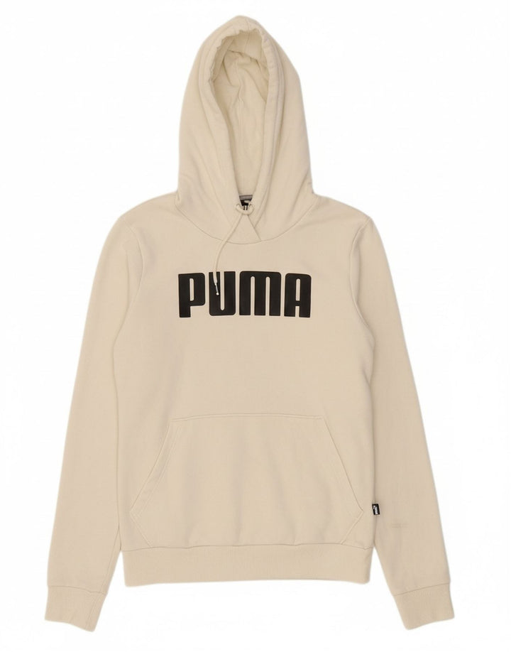 PUMA feminino gráfico moletom com capuz UK 8 pequeno algodão branco
