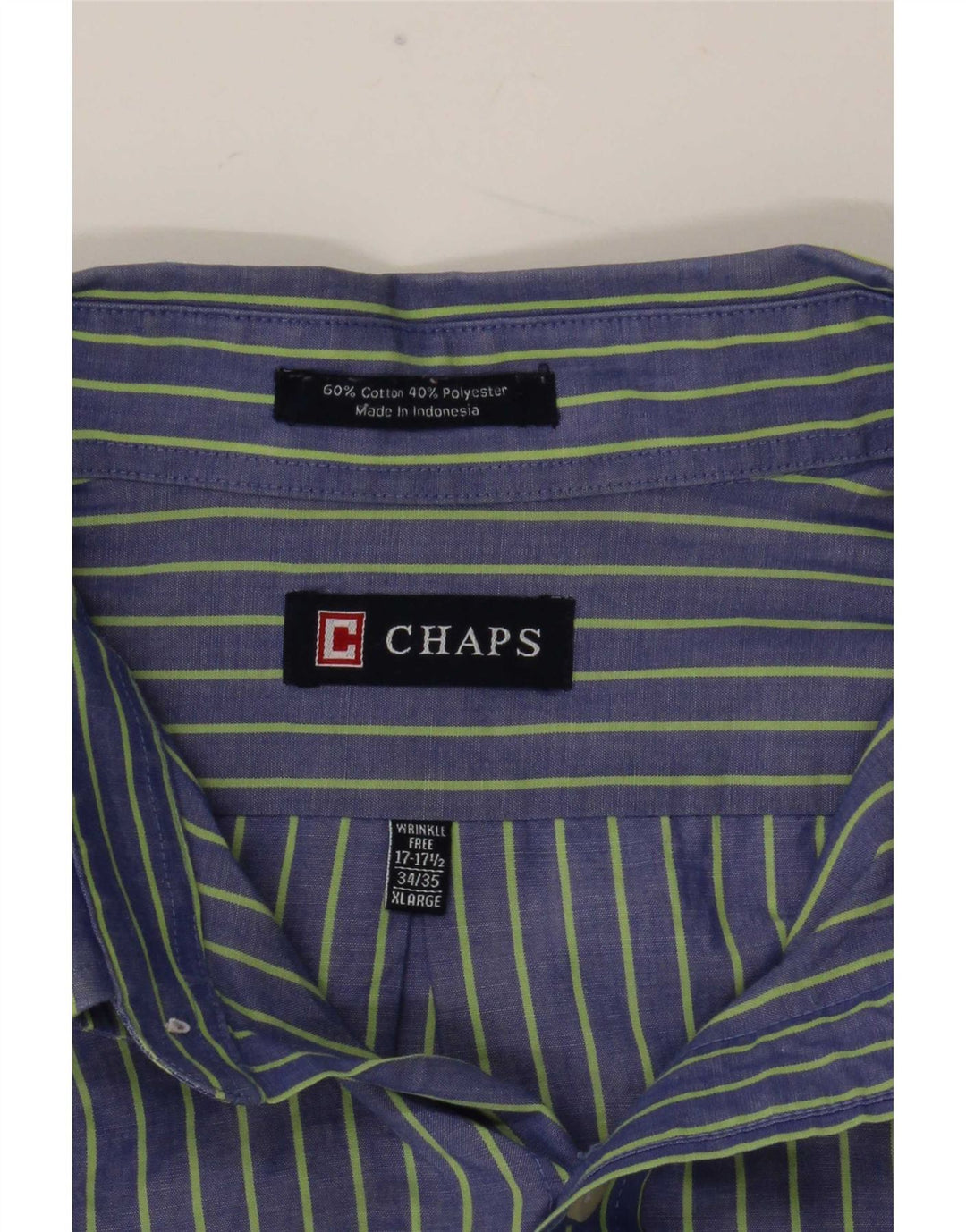 Camisa masculina Chaps tamanho 17 1/2 XL algodão listrado azul