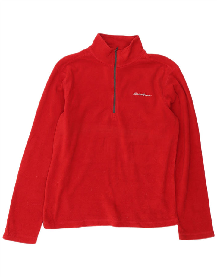 Eddie Bauer Suéter masculino de lã com zíper e gola pequena em poliéster vermelho