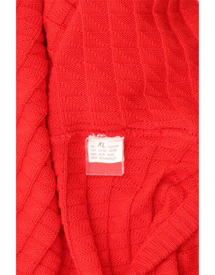 Suéter masculino VINTAGE com decote em V XL lã virgem vermelha