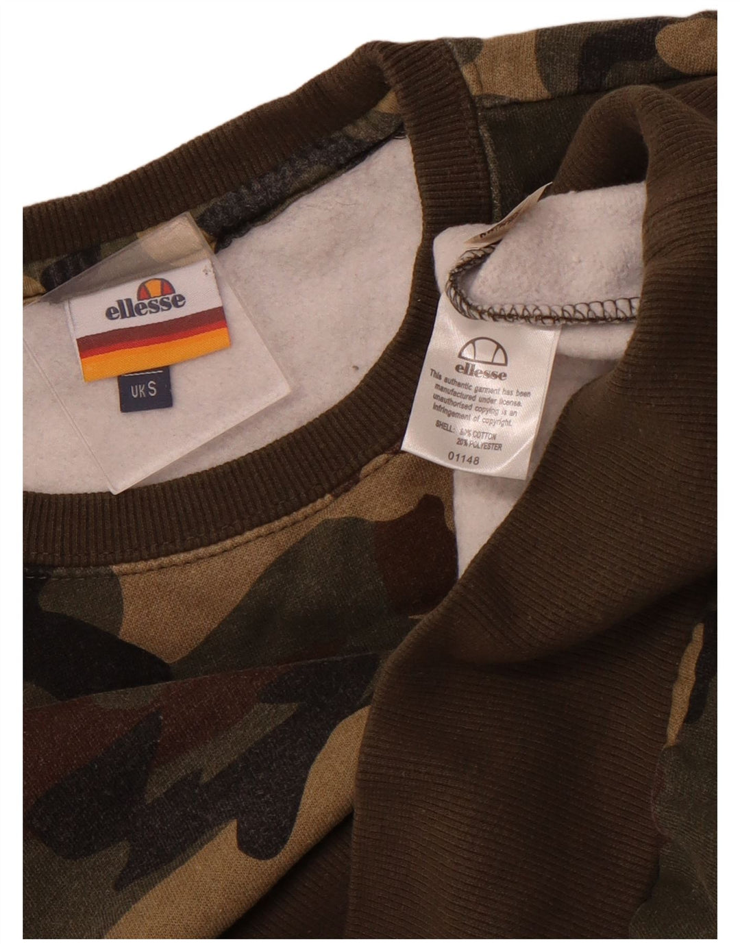 Ellesse moletom gráfico masculino jumper pequeno cáqui camuflado algodão