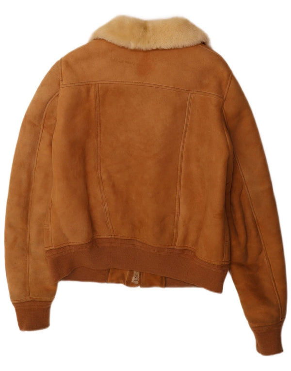 Jaqueta masculina vintage Shearling UK 36 pequena bege