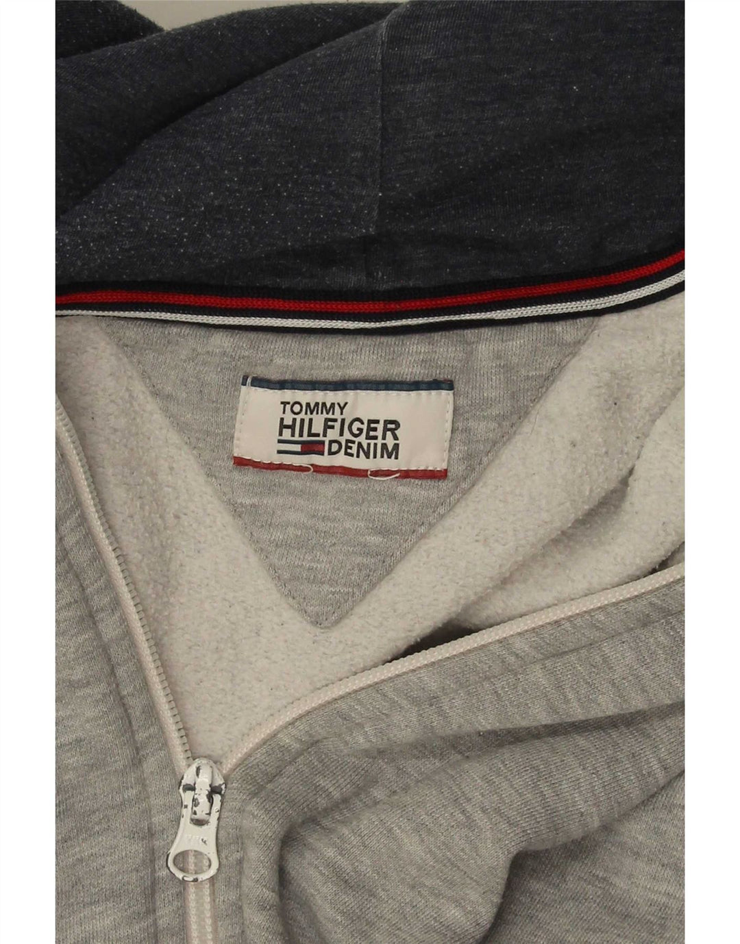 Tommy Hilfiger Suéter masculino com capuz e zíper grande cinza manchado