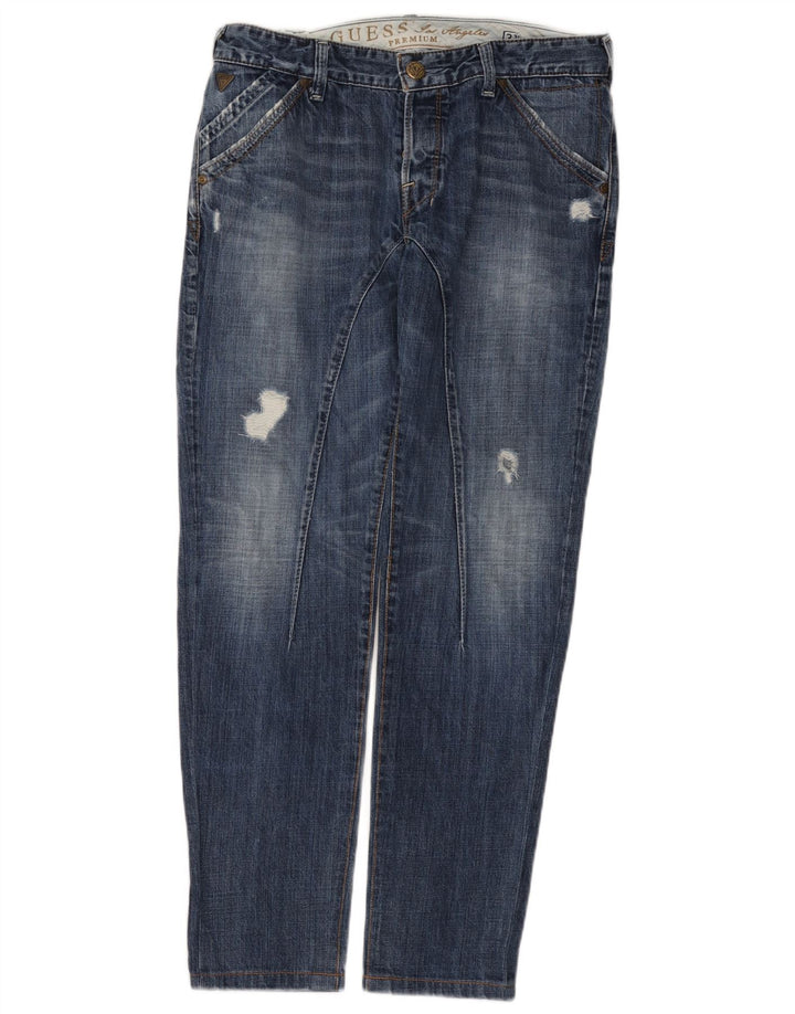 Guess Calça jeans masculina desgastada W31 L30 azul algodão