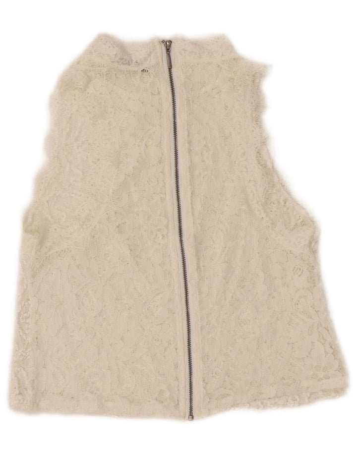 ZARA Top feminino transparente sem mangas UK 8 pequeno branco