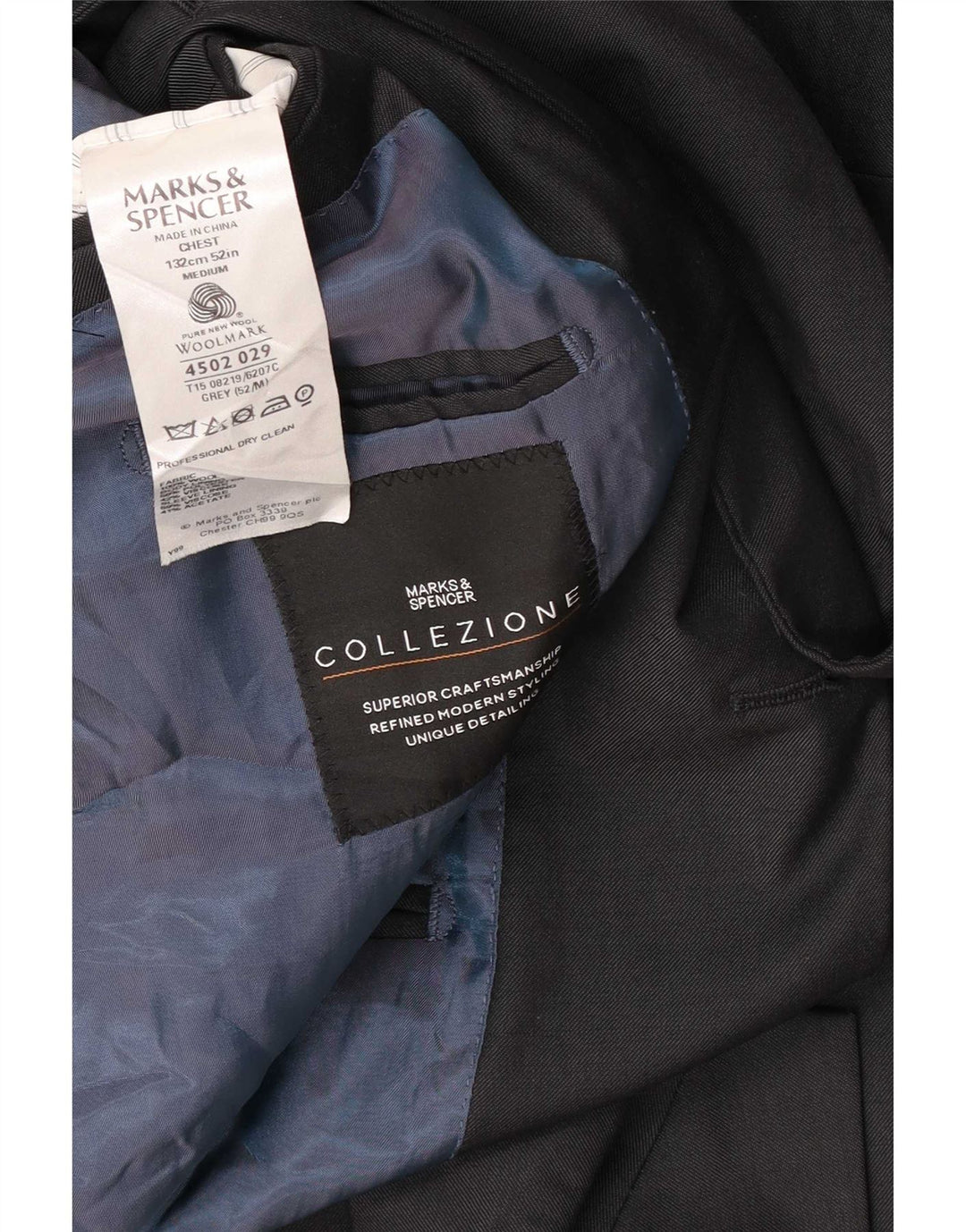 Jaqueta blazer masculina de 3 botões Marks & Spencer Reino Unido 52 3XL lã cinza