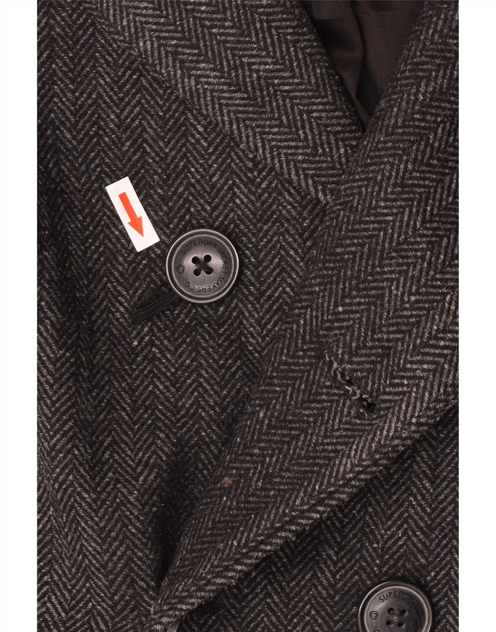 Superdry Mens Pea Coat UK 40 Grande Cinza Espinha de Lã Clássico