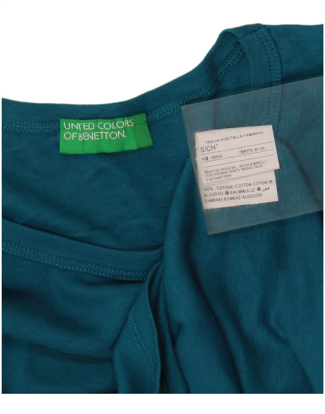 Top gráfico feminino BENETTON manga comprida Reino Unido 10 algodão azul pequeno