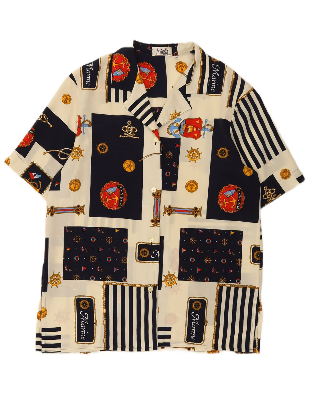 Mirella Camisa Feminina Blusa IT 46 Grande Patchwork Multicolorido Náutico