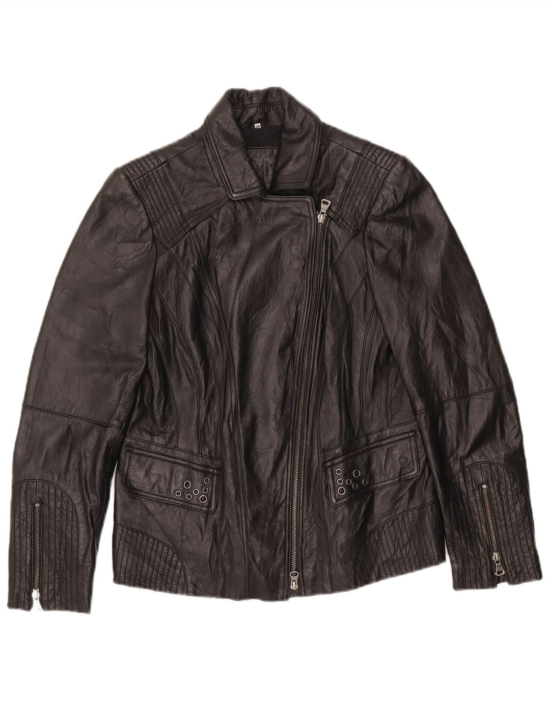 Jaqueta feminina de couro BONITA para motociclista EU 38 pele de cordeiro preta média