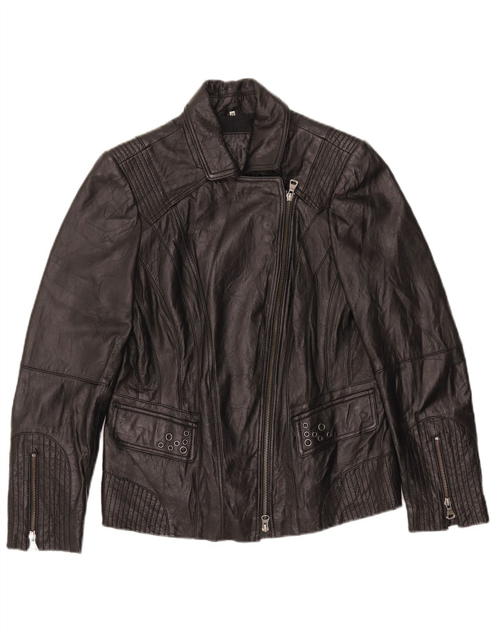 Jaqueta feminina de couro BONITA para motociclista EU 38 pele de cordeiro preta média