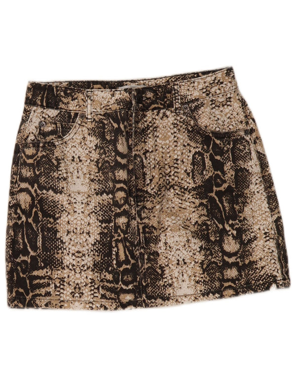 Minissaia feminina Topshop Reino Unido 10 pequena W30 bege estampa animal algodão